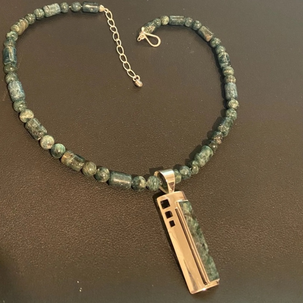 Jay King Sterling Silver Teal Apatite Rectangular Pendant Necklace w / 18"